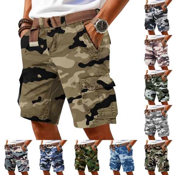 Mens Camo Cargo Shorts Wild Outdoor - Cotton Relaxed Fit Utility Multi-Pocket Shorts Featuring Relaxed Fit Cuts Army Green L