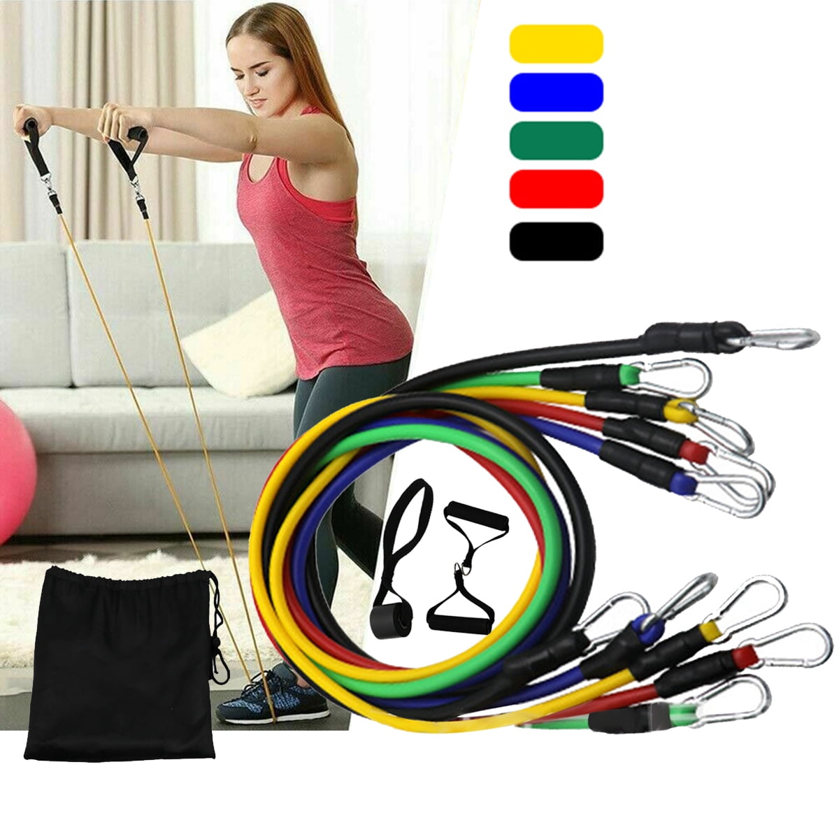 11PC Resistance Bands Rubber Workout Fitness Gym Yoga Equipment  home sports 
