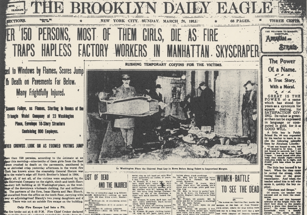 Triangle Factory Fire. /Nfront Page Of The Brooklyn Daily Eagle, 26 March 1911, Describing The Events Of The Triangle Shirtwaist Factory - image 1 of 1