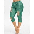 thumbnail image 2 of Plus 3D Tamaño Imprimir Rasgado recortada Jeggings Rosegal Leggings de talla grande, 2 of 5