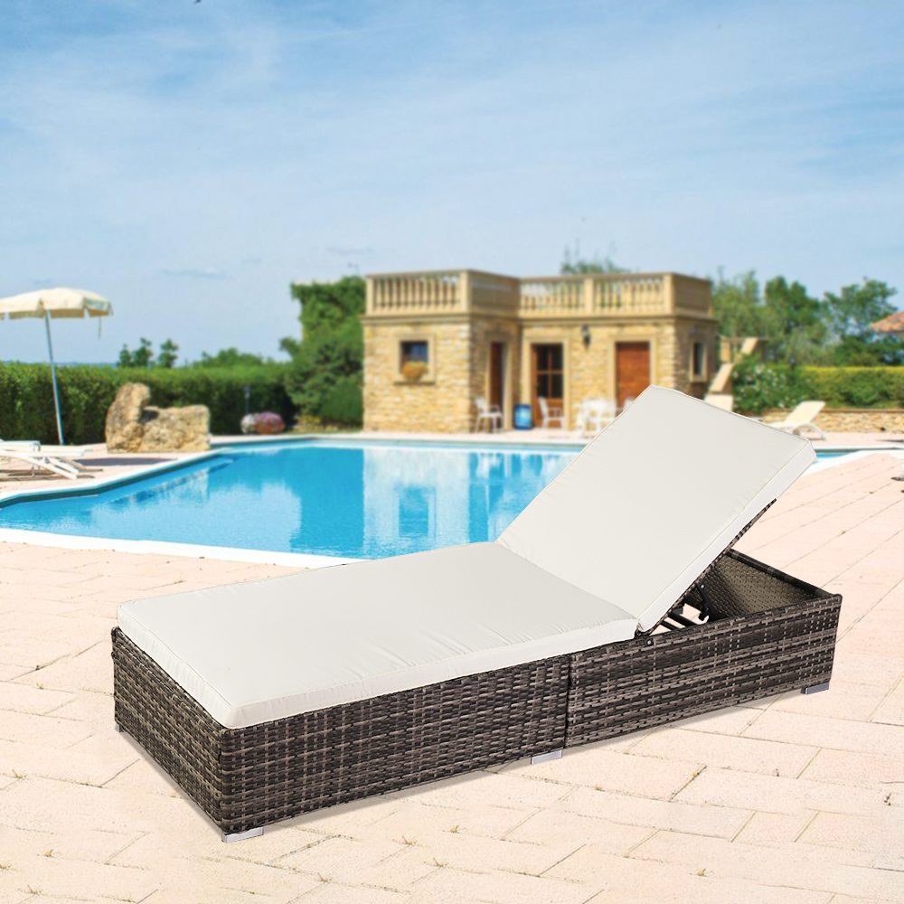 Outdoor Chaise Lounge, Patio Wicker Chaise Lounge with Removable Cushion, PE Rattan Lounge Chair with 5-Position Adjustable Back, Cushioned Chaise Lounge Patio Furniture Set for Poolside,1PC, Q17583 - image 3 of 10