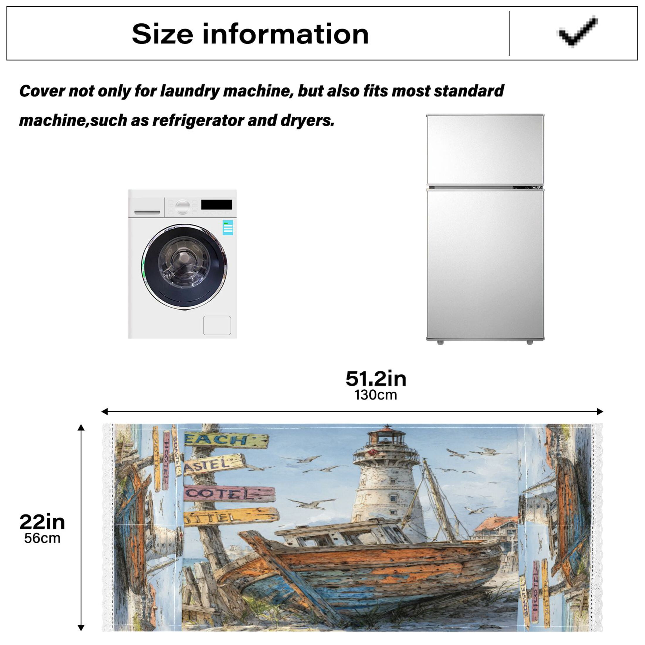 Wobogo Abandoned Vintage Boat Washing Machine Cover Dustproof Washer Dryer Cover Waterproof Laundry Room Decorative Protector