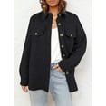thumbnail image 2 of Women'S Fall Casual Long Sleeve Button Down Loose Light-Weight Shacket Shirt Jacket Coat Outerwear with Pockets Black S, 2 of 6