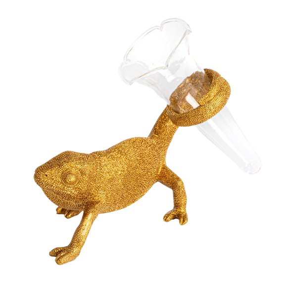 Creative Co-Op Resin Chameleon with Glass Vase, Gold