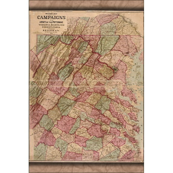 24"x36" Gallery Poster, map Army of Potomac in Virginia Maryland Pa 1865