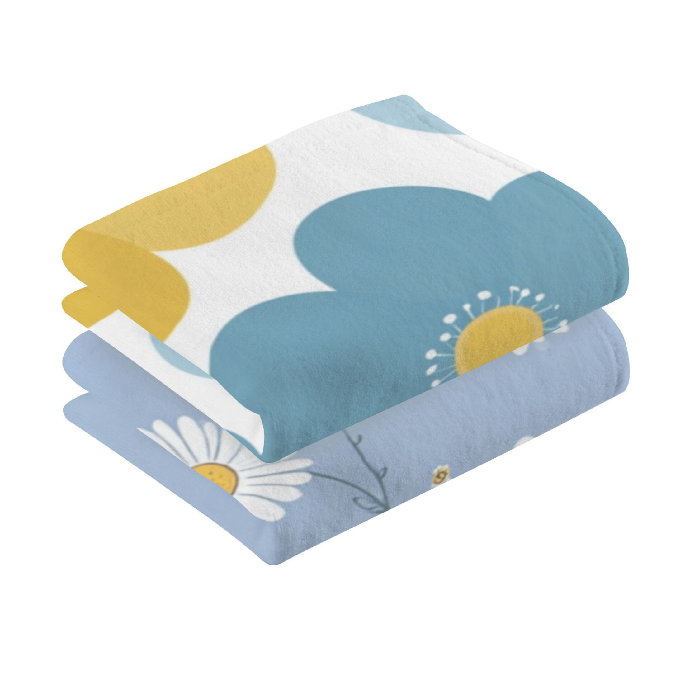 2-Pack Soft 100% Cotton & Highly Absorbent Bath Towel 2 Defferent Pattern Designs Flat Color Retro Flower Daisies on A Blue Background