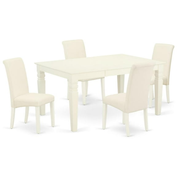 WEBA5-WHI-01 5Pc Dining Set Includes a Rectangle Dinette Table with Butterfly Leaf and Four Parson Chairs with Cream Fabric, White Finish