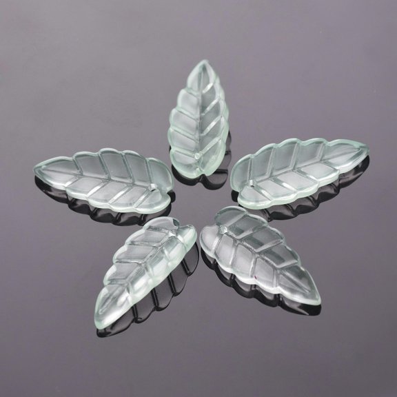 U8MO 10pcs 24x10mm Leaf Petal Shape Lampwork Glass Loose Beads Top Drilled Pendants-Light Green