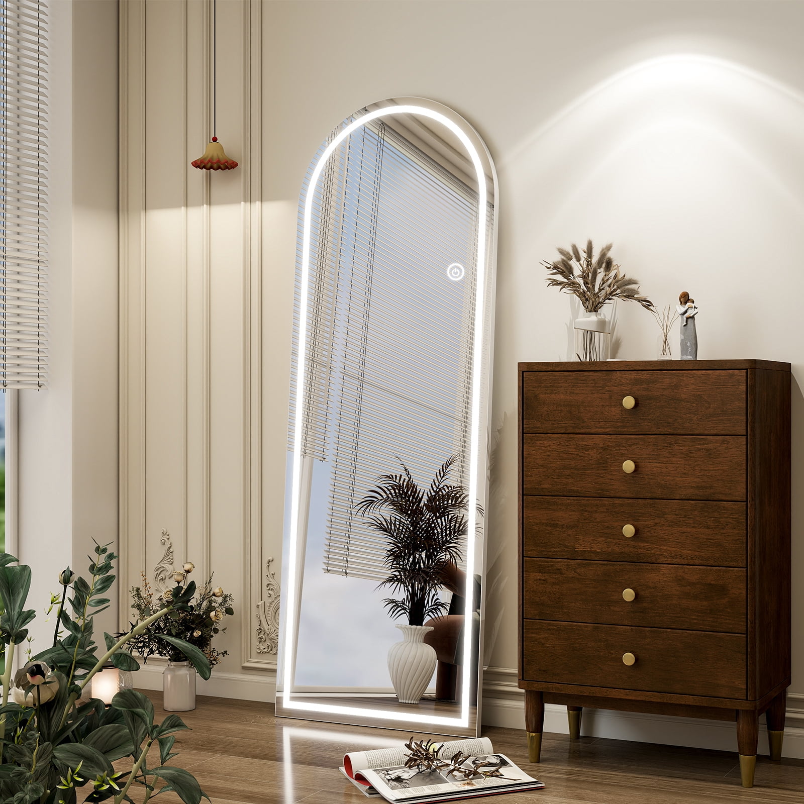 BEAUTYPEAK 21.1"x64" Full Length Standing Mirror with LED Lights,White