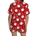 thumbnail image 4 of Womens Pajama Sets 2 Piece Christmas Short Sleeve Sleepwear Graphic Printed Cute Buttons Tops Shorts Silk Satin Pajama Set, 4 of 5