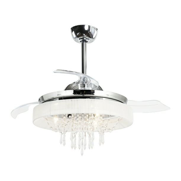 Parrot Uncle 42 Inch Crystal Ceiling Fan Retractable Blades And Remote Control Chrome Com Crystal Ceiling Fan Retractable Blades, Parrot Uncle Ceiling Fan Remote