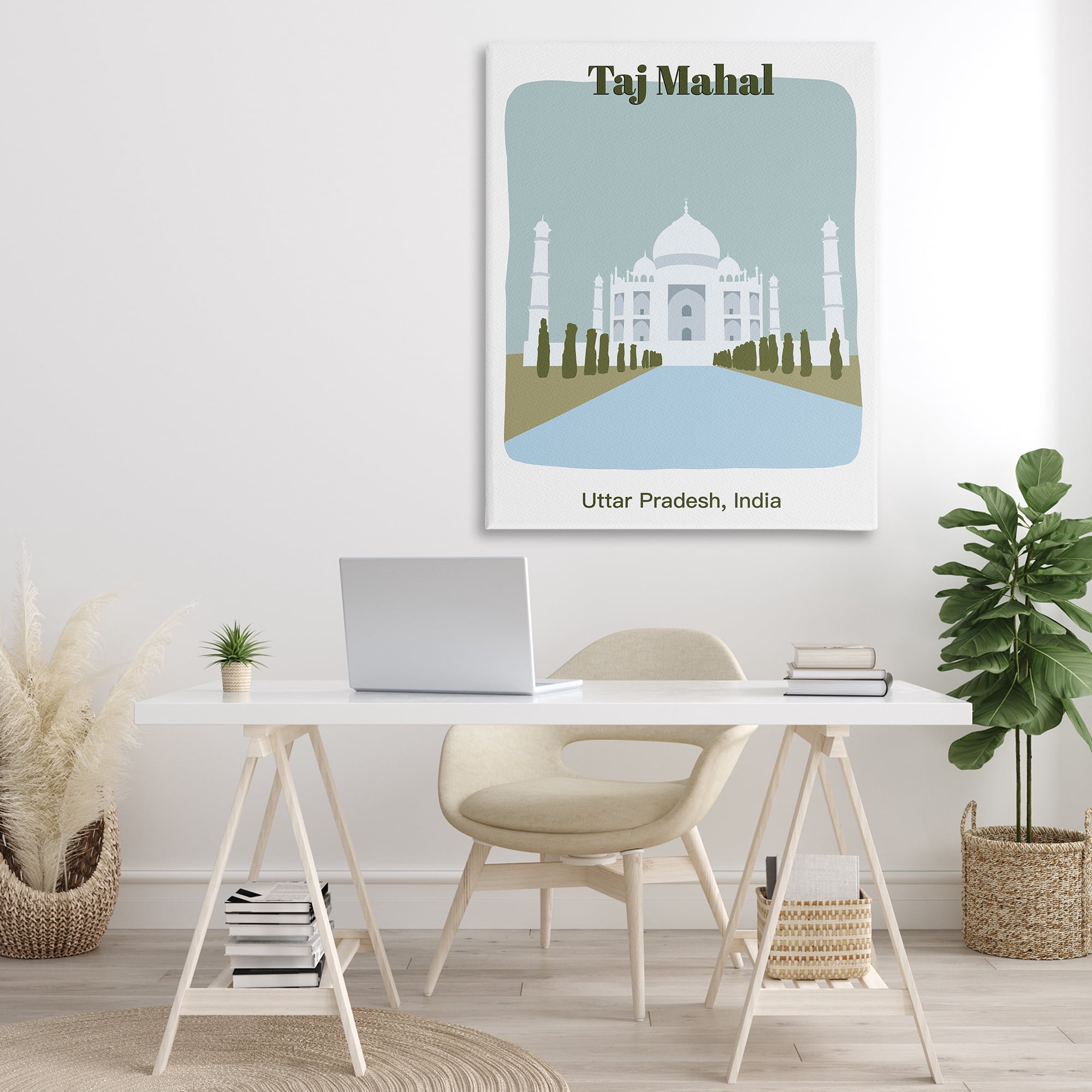 Stupell Industries Taj Mahal Architecture Town & City Painting Gallery Wrapped Canvas Art Print Wall Art, 36 x 48