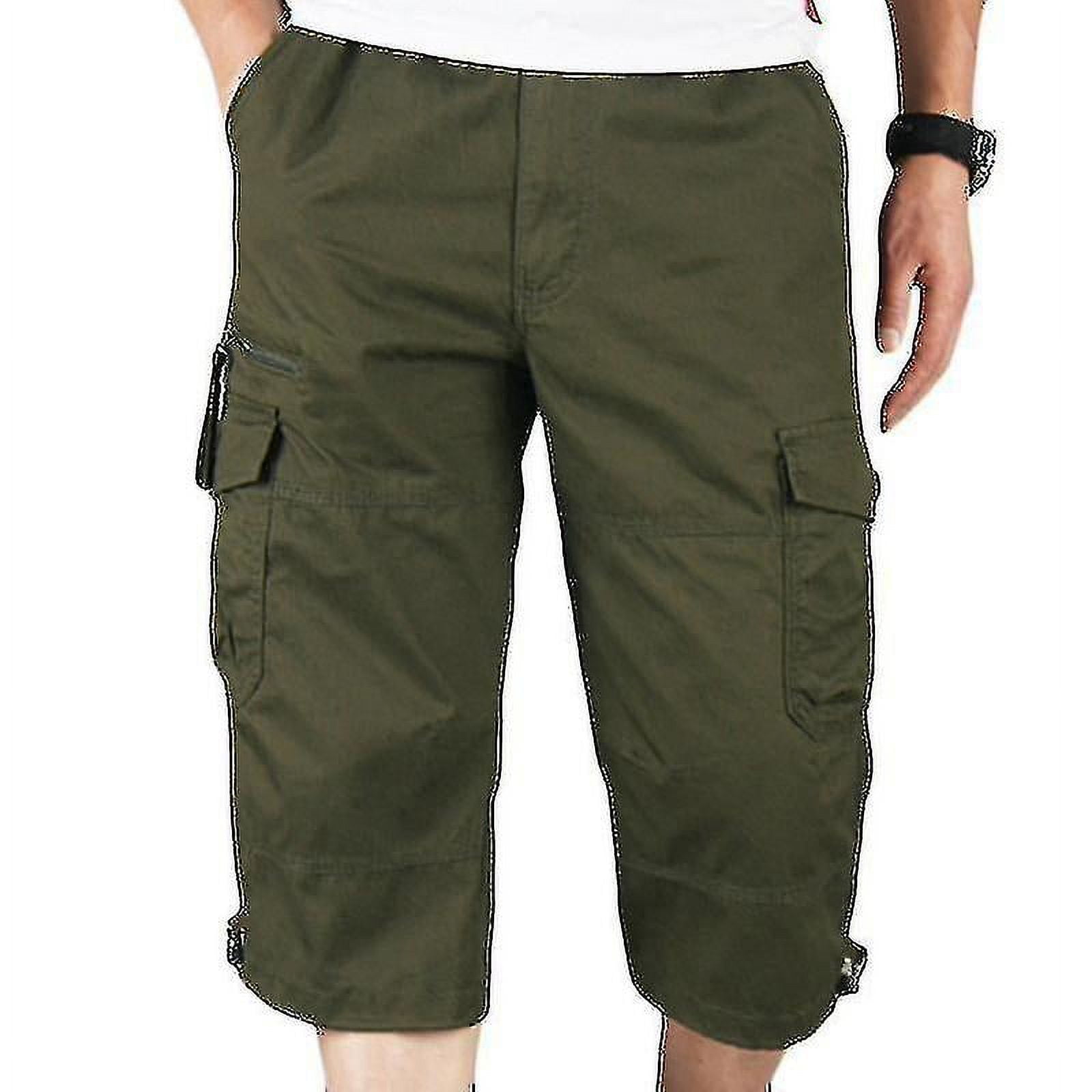 Mens 3/4 Long Length Elasticated Shorts Waist Cargo Combat Three