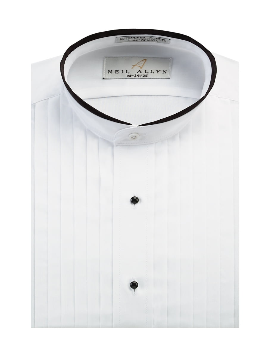 Mens Banded-Collar White Tuxedo Shirt