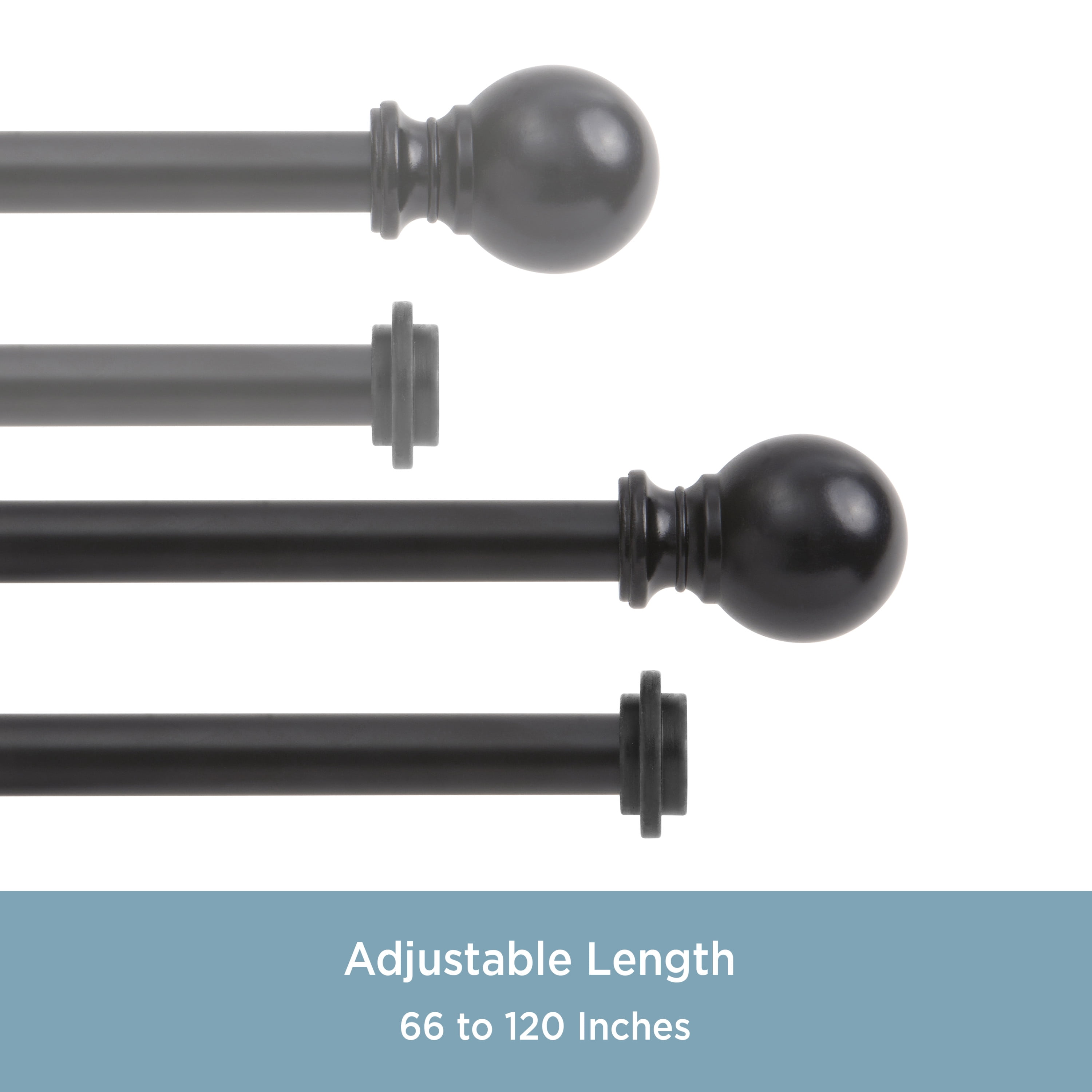 Kenney 5/8" Matte Black Ball Double Curtain Rod, 66-120"