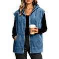 thumbnail image 2 of GUACER Sleeveless Jean Jackets for Women Trendy Hooded Zip Up Drawstring Loose Fit Denim Coats with Pockets, 2 of 9