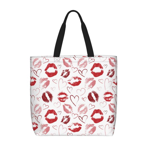 Easygdp Red Lips Bolsa Tote para Mujer, Bolso de Hombro para Trabajo, Playa, Viajes, Compras y Supermercado