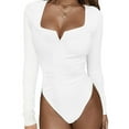 thumbnail image 3 of Baqcunre One Piece Jumpsuits For Women Women'S Low Cut Bodysuit Leotards Deep V Neck Long Sleeve Body Suits Tops Womens Shorts Women'S Pants White L, 3 of 8