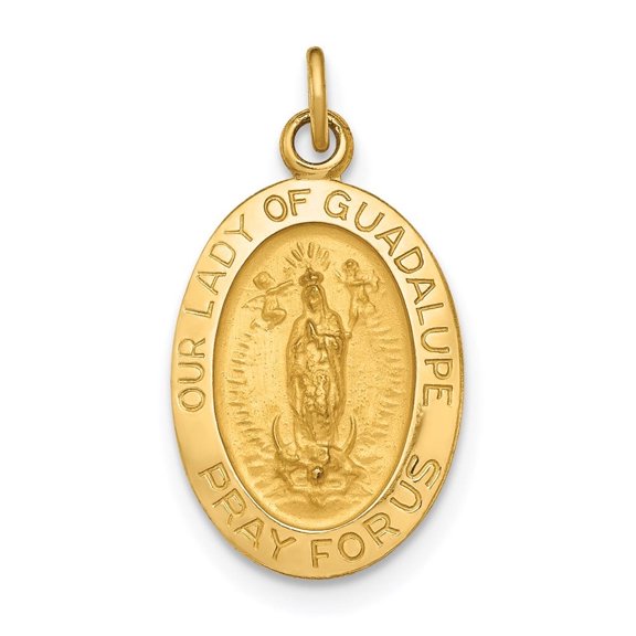 Auriga Fine Jewelry 14K Yellow Gold Polished and Satin Our Lady Of Guadalupe Medal Pendant for Women (L-19mm, W-11mm)