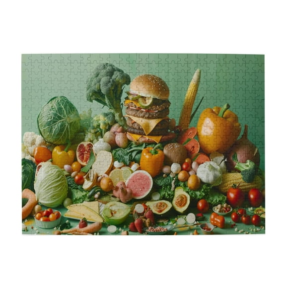 500 PCS Hamburger Fruit And Vegetables 500 Piece Jigsaw Puzzles,Stunningly Vibrant Colors,Delicious Food Wooden Puzzle,Home Wall Decoration,Ideal For Relaxing And Unwinding,Adult Puzzle
