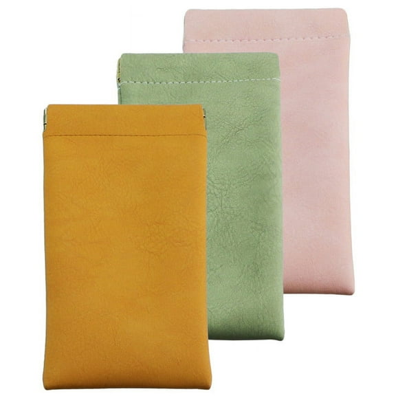 VisionGlobal 3 Pack portable leather eyeglasses pouch for women/men,strong magnet antomatic closing design,multi-purpose sunglasses pouch