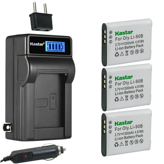 Kastar 3-Pack Li-90B Li-92B Battery and LCD AC Charger Compatible with Olympus Li90B Li92B Battery, Olympus LI-90C UC-90 Charger, Olympus Stylus XZ-2, Stylus XZ-2 iHS, Tough TG-Tracker Cameras