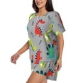thumbnail image 2 of Bixox Women's Cute Dinosaur Printed Pajama Set 2 Piece Lounge Set Top and Shorts Soft Pajamas, Shorts with Pockets, 2 of 7
