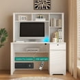 thumbnail image 3 of imerelez Computer Desk with Hutch & Bookshelf,Wood Executive Desk Teens Student Desk Writing Laptop with Drawers,3 AC Outlets and 2 USB Charging Ports,Study Laptop Table for Home(White), 3 of 11