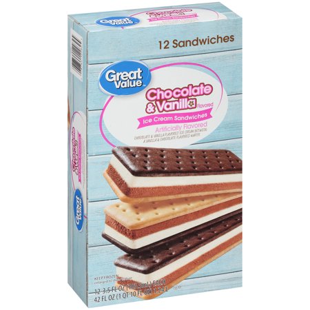 Great Value Chocolate & Vanilla Flavored Ice Cream Sandwiches, 3.5 fl oz, 12 count