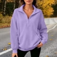 thumbnail image 2 of Quarter Button Sweatshirt Women Collared Fleece Long Sleeve Sweatshirt No Hood Winter Solid Color Loose Casual Pullover Tops with Side Pockets Purples M, 2 of 8