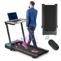 Demifill 3-in-1 Folding Treadmill with Large Desk and LCD Display, Foldable Treadmill 2.5HP Under Desk Treadmill with 12 Preset Programs, Treadmills for Home & Office Fitness, Black,