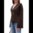 thumbnail image 3 of Cárdigan de Cuello en V para Mujer, Larga Acampanada, Botones, Frente Abierto, Suéter de Punto Holgado, Blazer de Otoño Café L, 3 of 10
