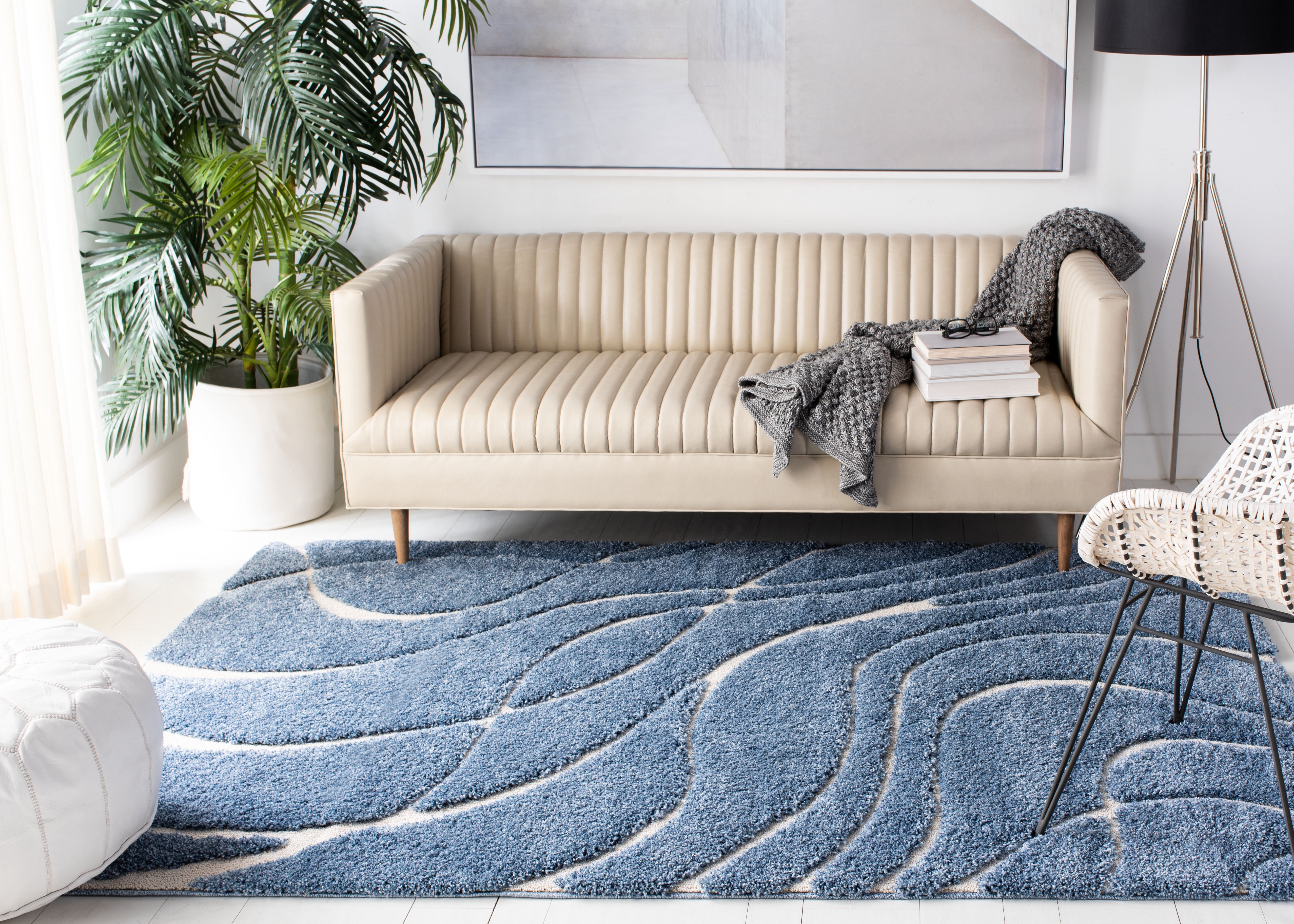 Safavieh Florida Tamzen Abstract Shag Area Rug, Light Blue/Cream, 3' x 3' Square