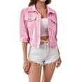thumbnail image 2 of Cropped Jacket, Yigetop Women's Spring and Summer Top Denim Three Quarter Sleeve Coat Jean Jacket Women Pink 2XL, 2 of 2