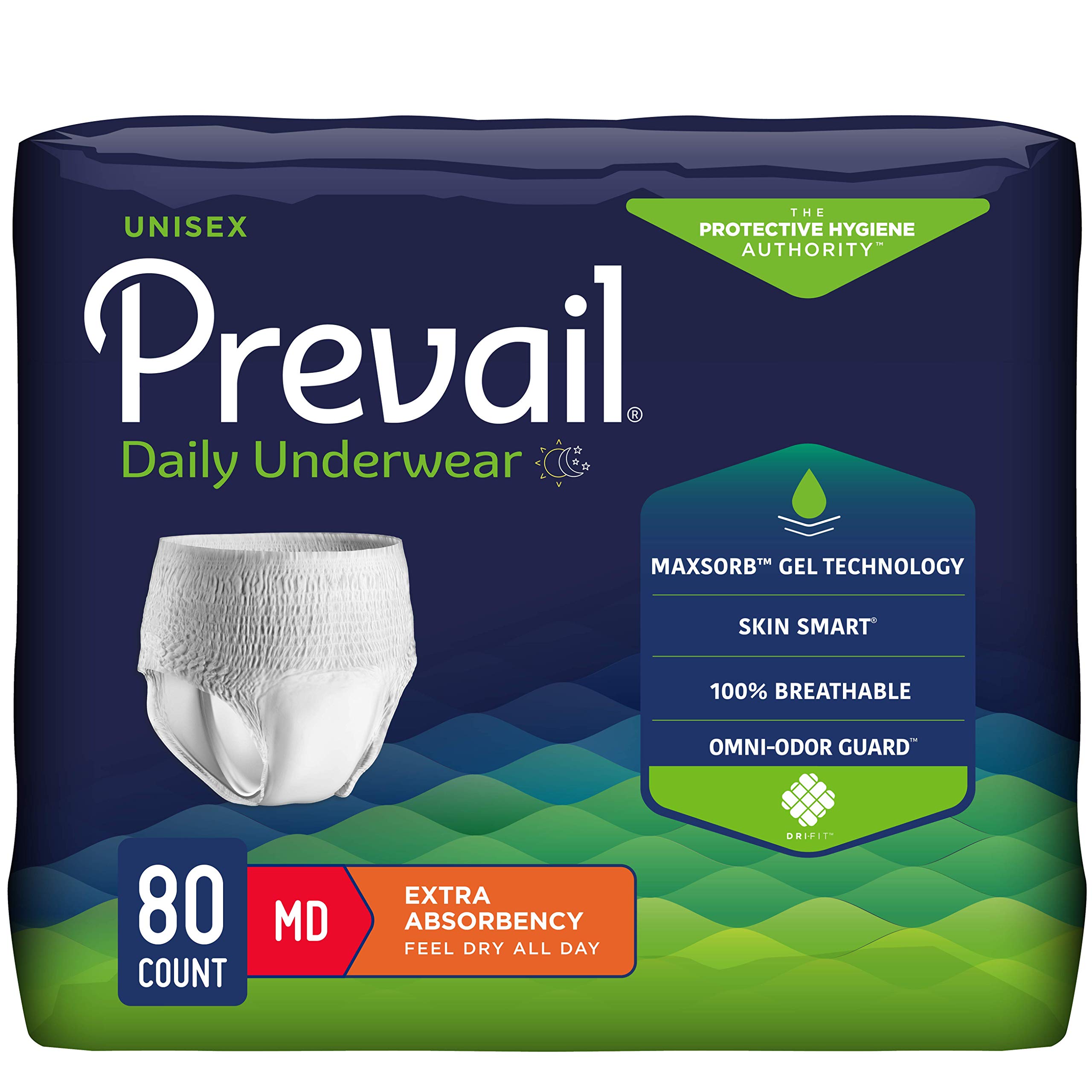 Prevail Daily Unisex Adult Disposable Protective Underwear, 4 Packs, Medium, Maximum Absorbency, 80 Count