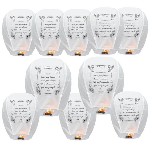 Set of 10 Packs Paper Lanterns Handmade Chinese Holiday Decorations, White Memorial Lanterns for Funeral Supply, Celebrations of Life, Easy to Use