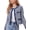 Denim Blue, variant on Womens Tweed Blazer Jacket, Cropped Long Sleeve Blazers with Pockets Crewneck Open Front Collarless