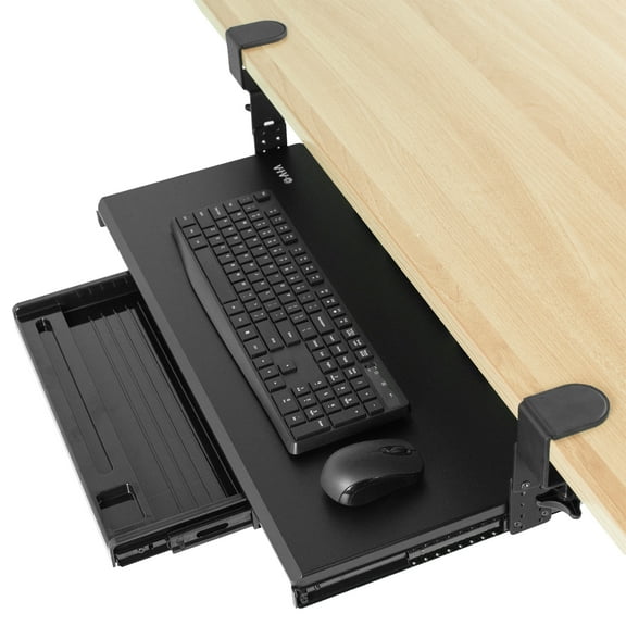VIVO Height Adjustable Clamp-on Computer Keyboard Tray with Pencil Drawer