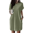 thumbnail image 2 of Vestido camiseta suave de manga corta holgado con bolsillos para mujer - Poliéster spandex, informal de verano - S-XXL, 2 of 7