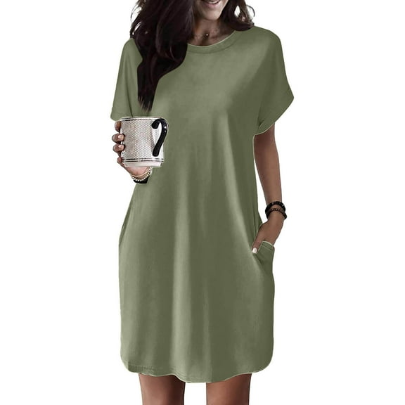 Women Soft T Shirt Dress Short Sleeve Casual Summer Tunic Dress Loose Loose Dress With Pockets Women's Long Casual Dresses Woman Summer Casual Dress Womens Dresses Summer Dresses Midi Length Womens