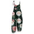 thumbnail image 4 of Women's Christmas Printed Cotton Linen Jumpsuit - Casual Loose Retro Overalls With Pockets, Dark Green Size XXXL, 4 of 7