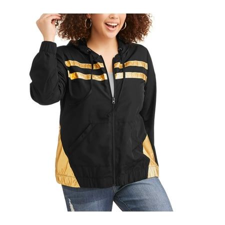 Elite Brands Women's Plus Active Striped Yoke Zip Hoodie