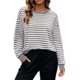 thumbnail image 5 of YHAJDS Womens Trendy Tops Striped Print Crew Neck Raglan Long Sleeve Sweatshirt, 5 of 8