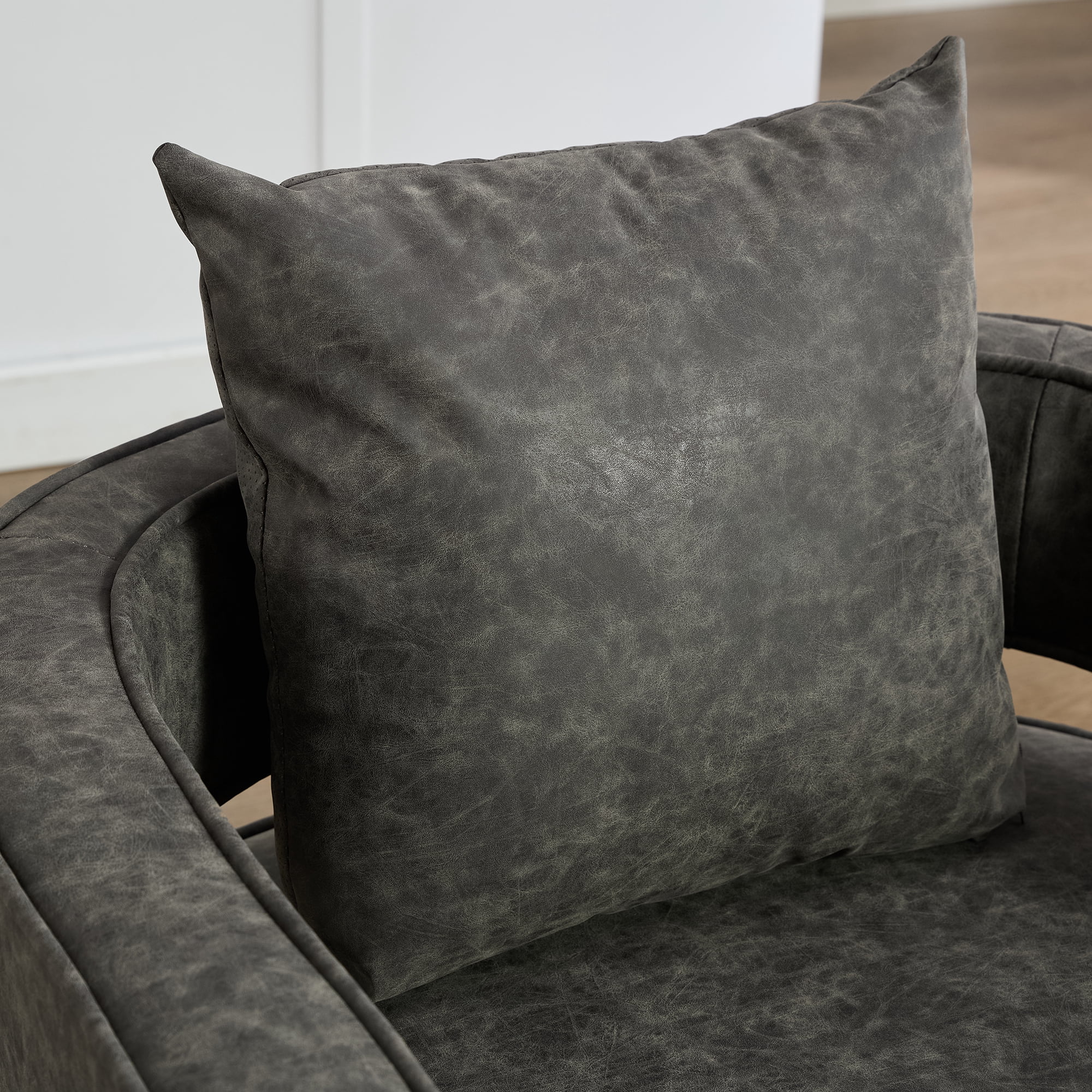Leumius Swivel Accent Chair with Open Back,Modern Single Sofa Chair With Weathered Base for Nursery Bedroom Living Room Hotel Office, Club Chair Leisure Arm Chair for Lounge,Gray PU