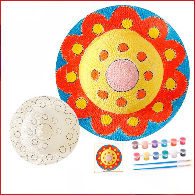 WEAIXIMIUNGChristmas Children Paint Straw Hats Diy Hand Filling 2-8 Years