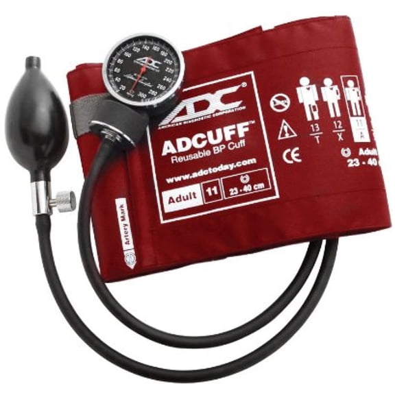 ADC - 720-11AR Diagnostix 720 Pocket Aneroid Sphygmomanometer with Adcuff Nylon Blood Pressure Cuff, Adult, Red