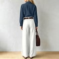 thumbnail image 4 of ClodeEU Women's 2 Piece Outfits ,Long Sleeve Button Down Shirt and High Waist Pleated Wide Leg Pants Set, Solid Color Casual Matching Set ,Women's Plus XL, 4 of 6