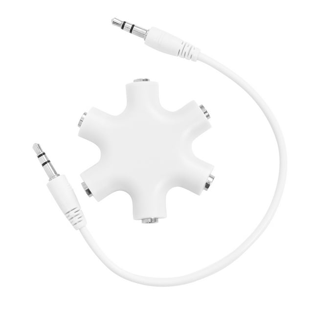 1 to 5 Headphone Splitter 5-Way Snowflake Shape Audio Splitter 3.5mm Jack Plug (White)