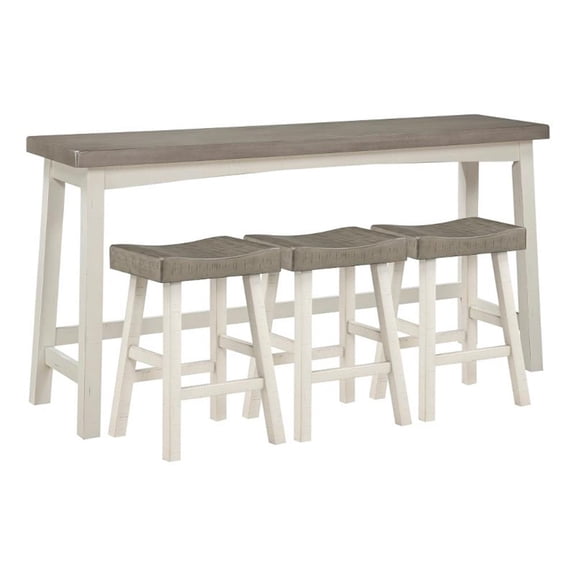 Casy 4pc Counter Height Table Set- 3 Contour Stools- White Brown Wood