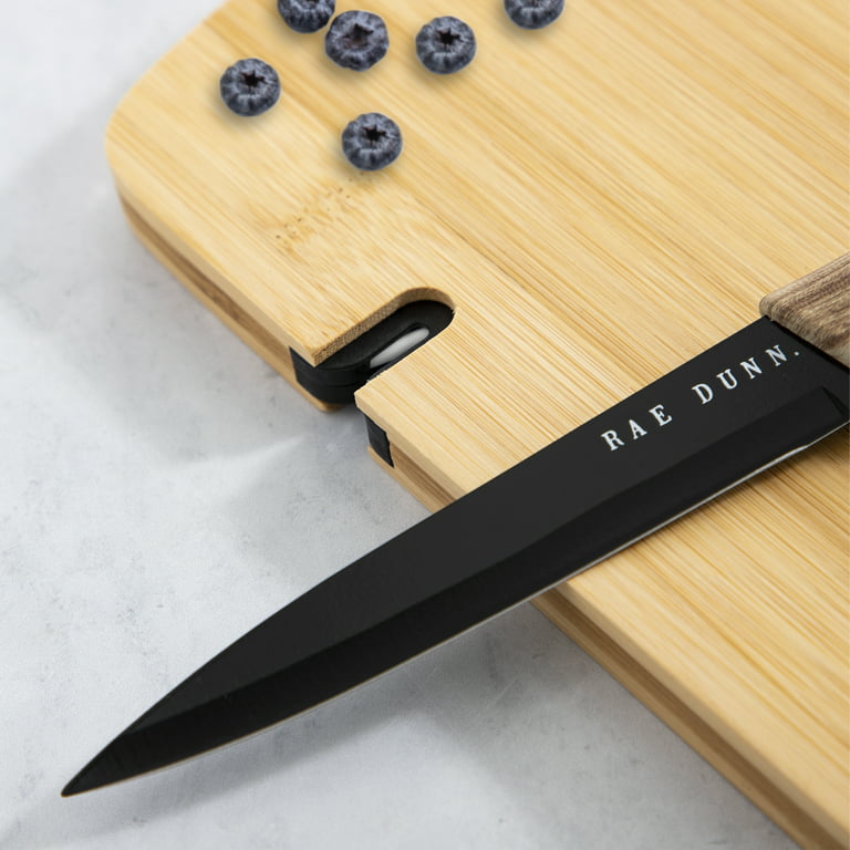 Rae Dunn Bamboo Board & Knife Set Black Brand New